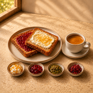 Two Sliced Bread Bran Toast with Espresso